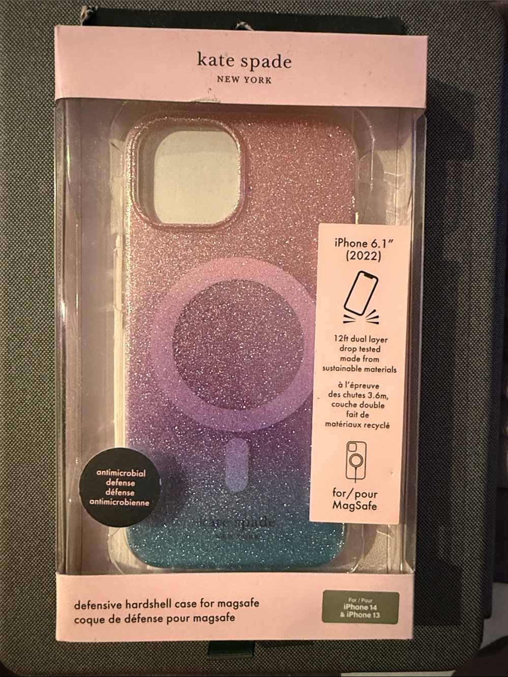 kate spade Glitter Ombre MagSafe iPhone Case - Pink Purple Blue